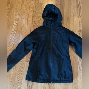 Black Lined Waterproof Hooded Windbreaker 
Ladies Size XS